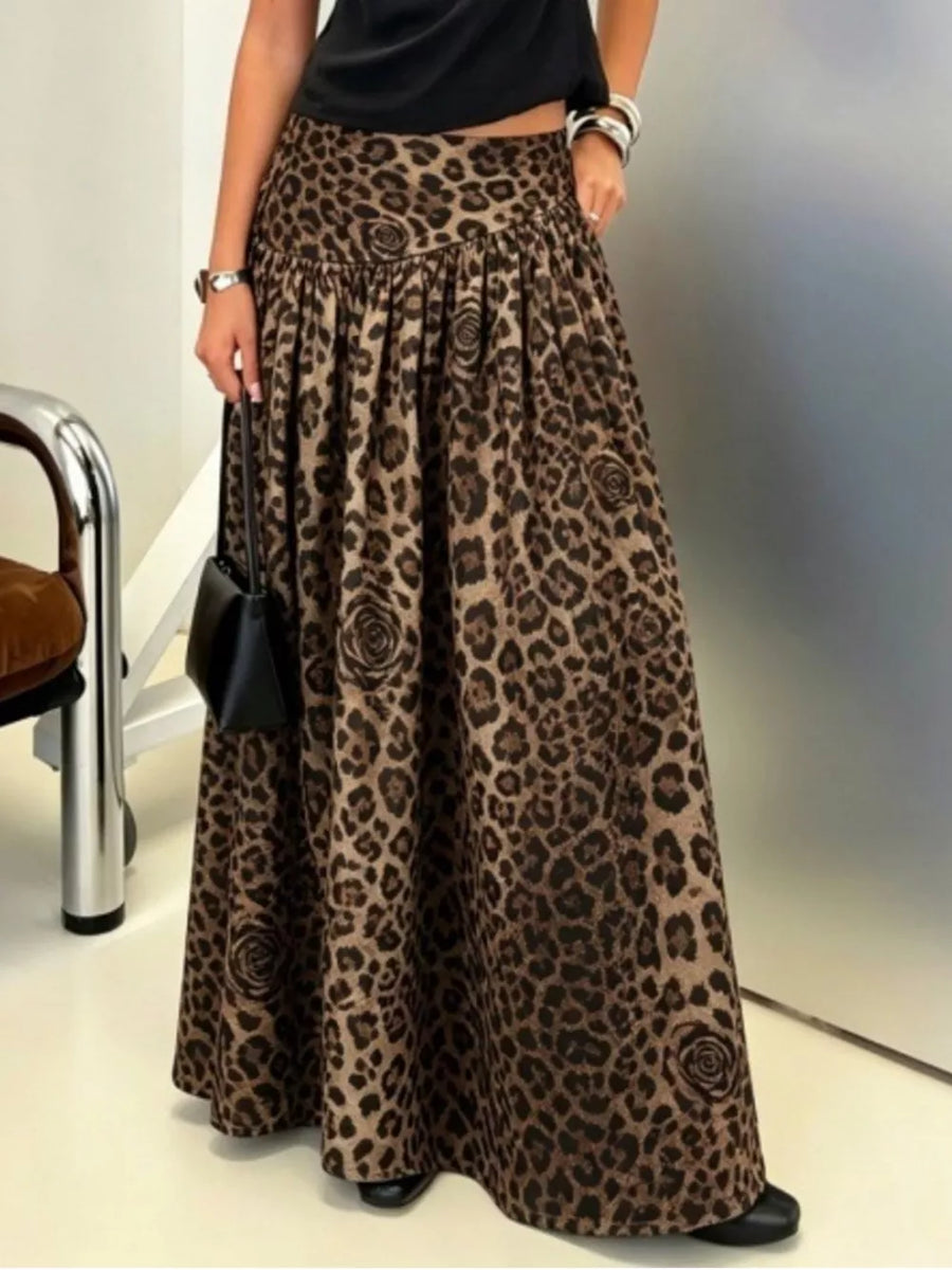 maxi skirt in black with zebra-print and unlined