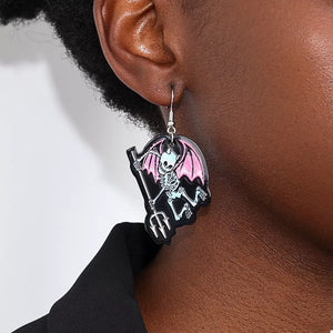 Alloy, Acrylic, Silver-plated Care instructions: Avoid wearing during exercise, earrings in hot pink with dangle silhouette