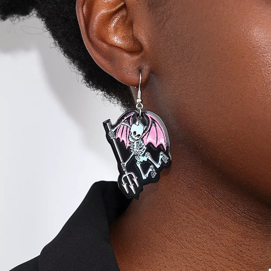 Alloy, Acrylic, Silver-plated Care instructions: Avoid wearing during exercise, earrings in hot pink with dangle silhouette