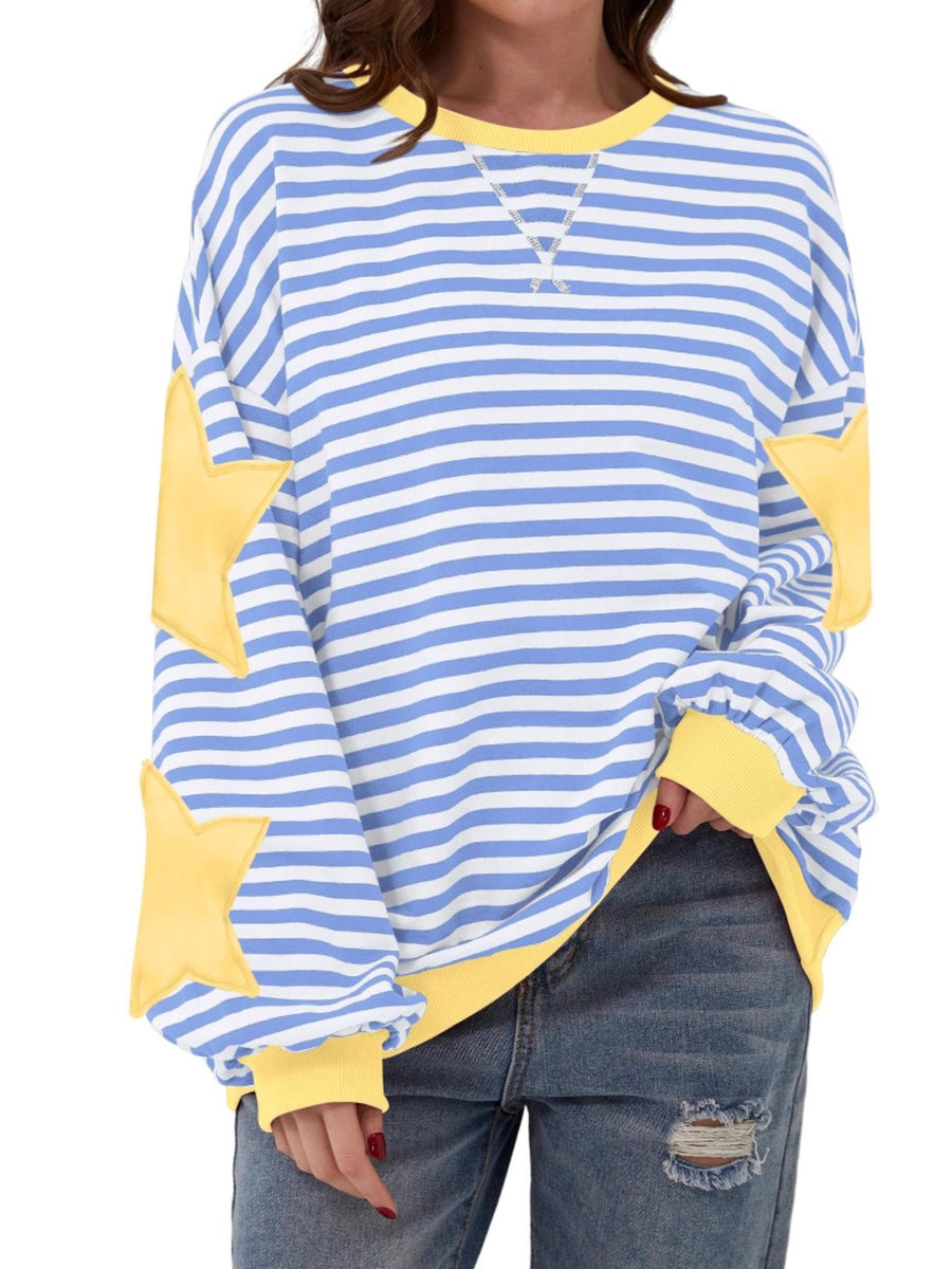 Medium Blue sweatshirt with star patches and long sleeve