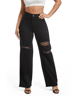 73% Cotton, 14% Rayon, 11% Polyester, 2% Spandex Care instructions: Machine wash wide-leg jeans in Dark Blue with flared