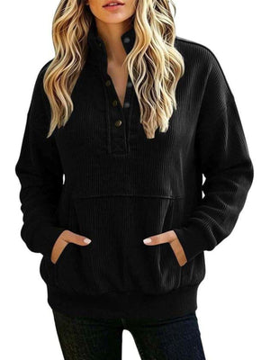 100% polyester Care instructions: Machine wash cold sweatshirt in Black with relaxed silhouette
