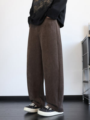Men's vintage washed wide leg sweatpants in dark coffee, baggy fit, casual style.