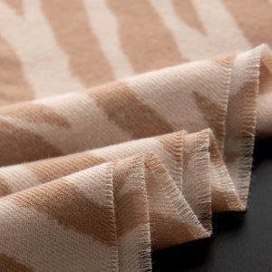 Khaki zebra stripe wool scarf with fringed edges
