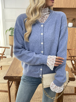 classic cardigan in periwinkle with v-neck