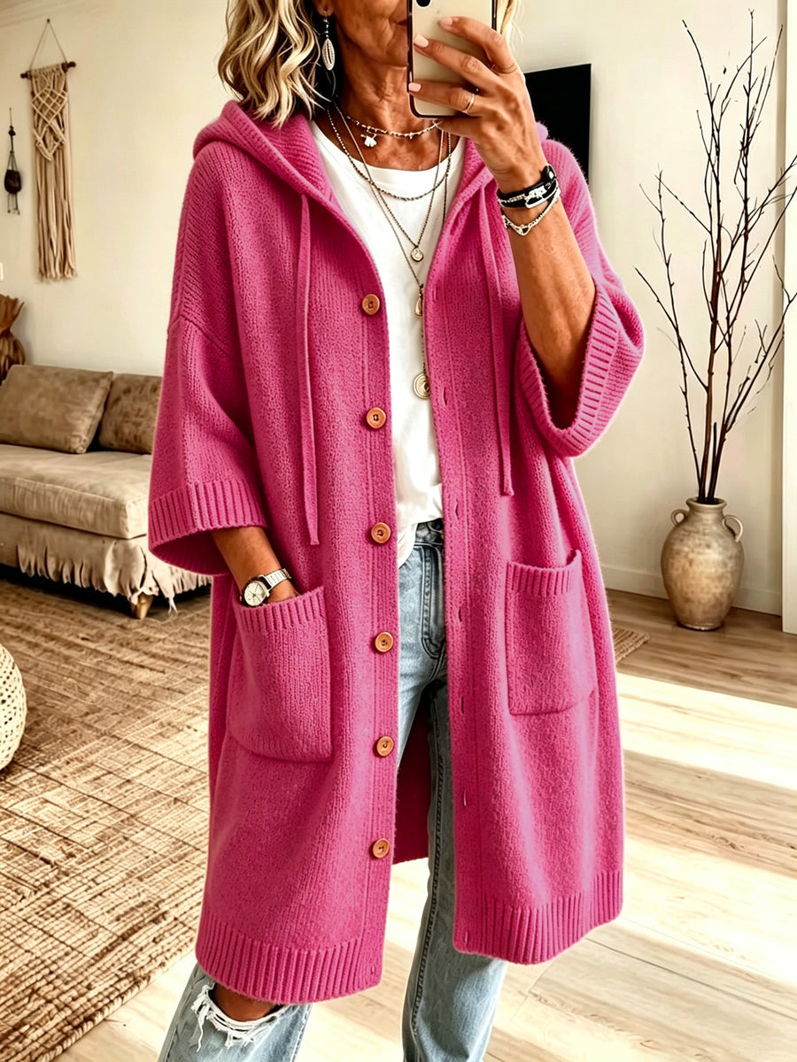 cardigan in Fuchsia Pink with hooded and knee-length