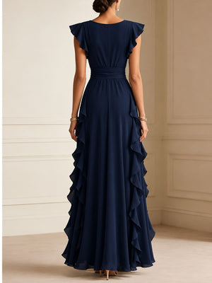 Polyester & maxi dress in Green with A-line silhouette