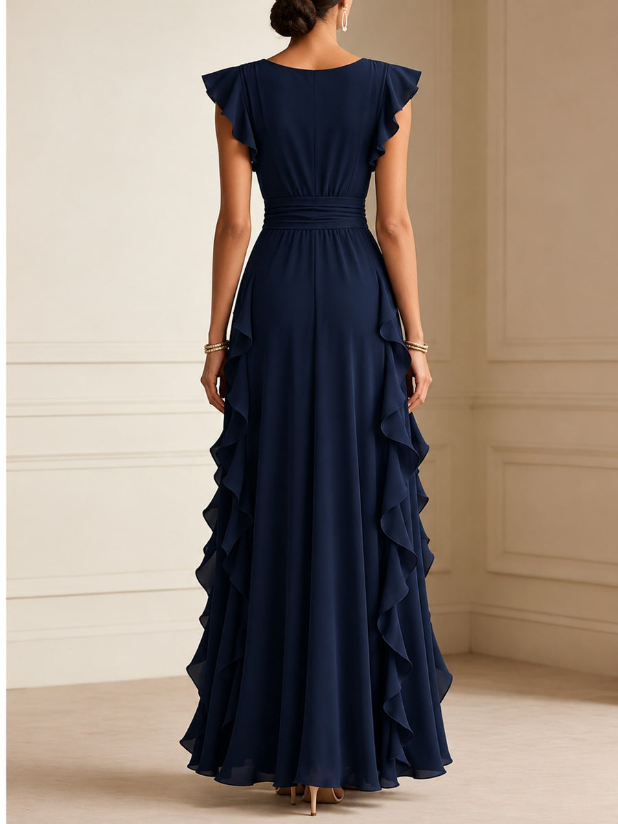 Polyester & maxi dress in Green with A-line silhouette
