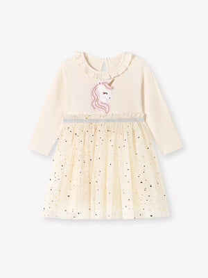 A-line dress in pink with embroidered and frill