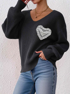 romantic pullover sweater in Orange with v-neck