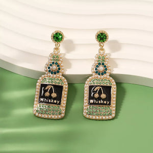 Synthetic Pearl, 18K Gold-Plated, Resin, Zinc alloy, Rhinestone Care instruction earrings in emerald green with straight