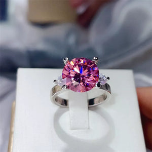 ring in pink featuring 5 carat moissanite and ring fit