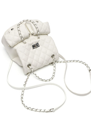 backpack featuring quilted in Silver with PU Leather Imported Size & texture