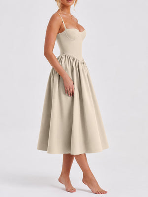 Polyester blend containing at least 50% but less than 70% polyester midi dress in Red with fit-and-flare silhouette