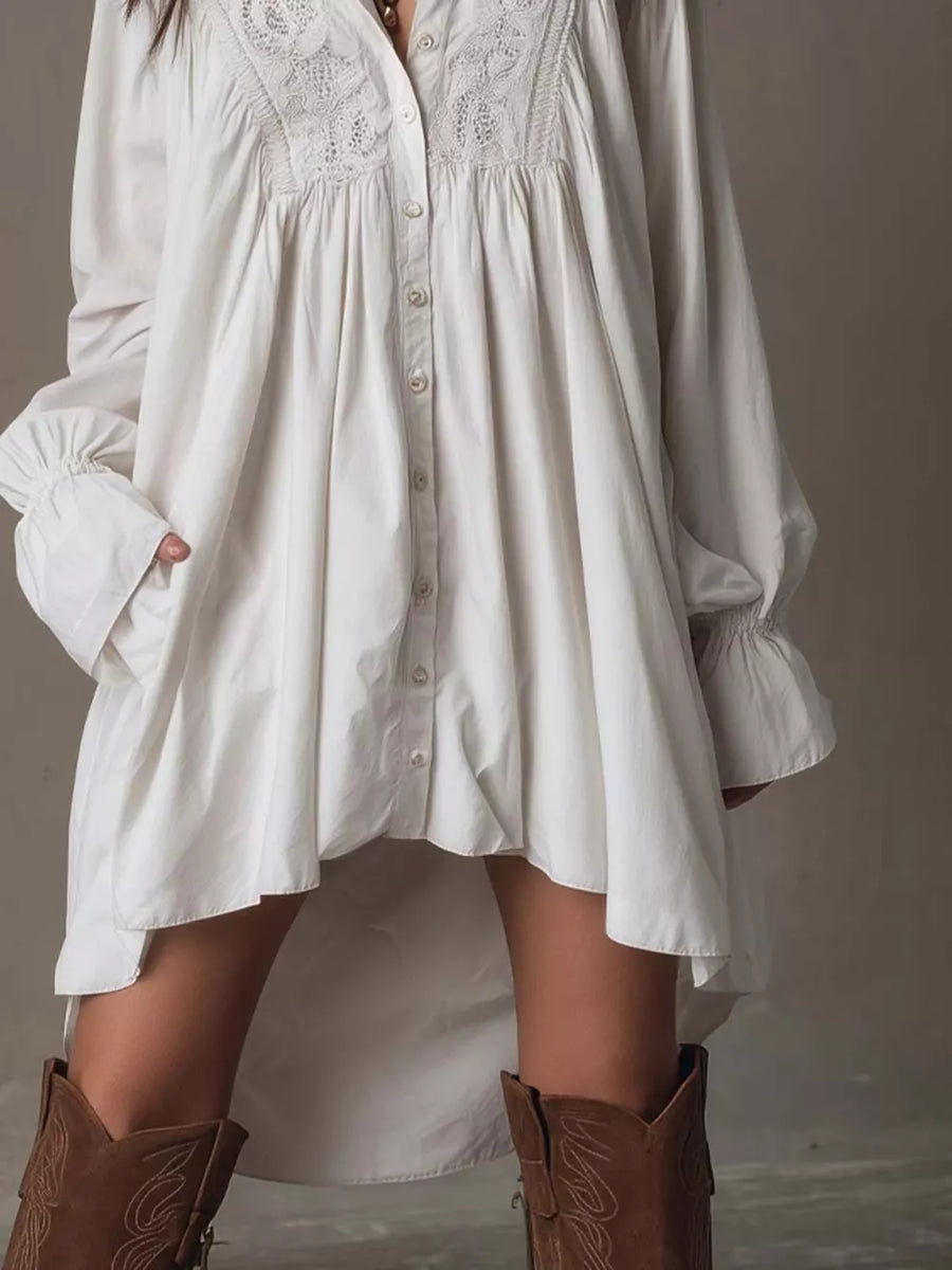 White shirt dress with high-low and button-front