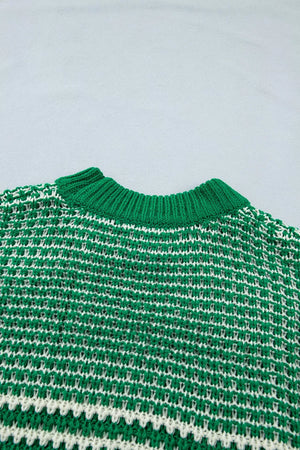 forest green pullover sweater with textured knit and elbow sleeve
