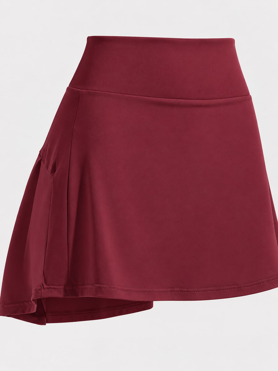 88% nylon, 12% spandex pleated skirt in Sky Blue with flared silhouette