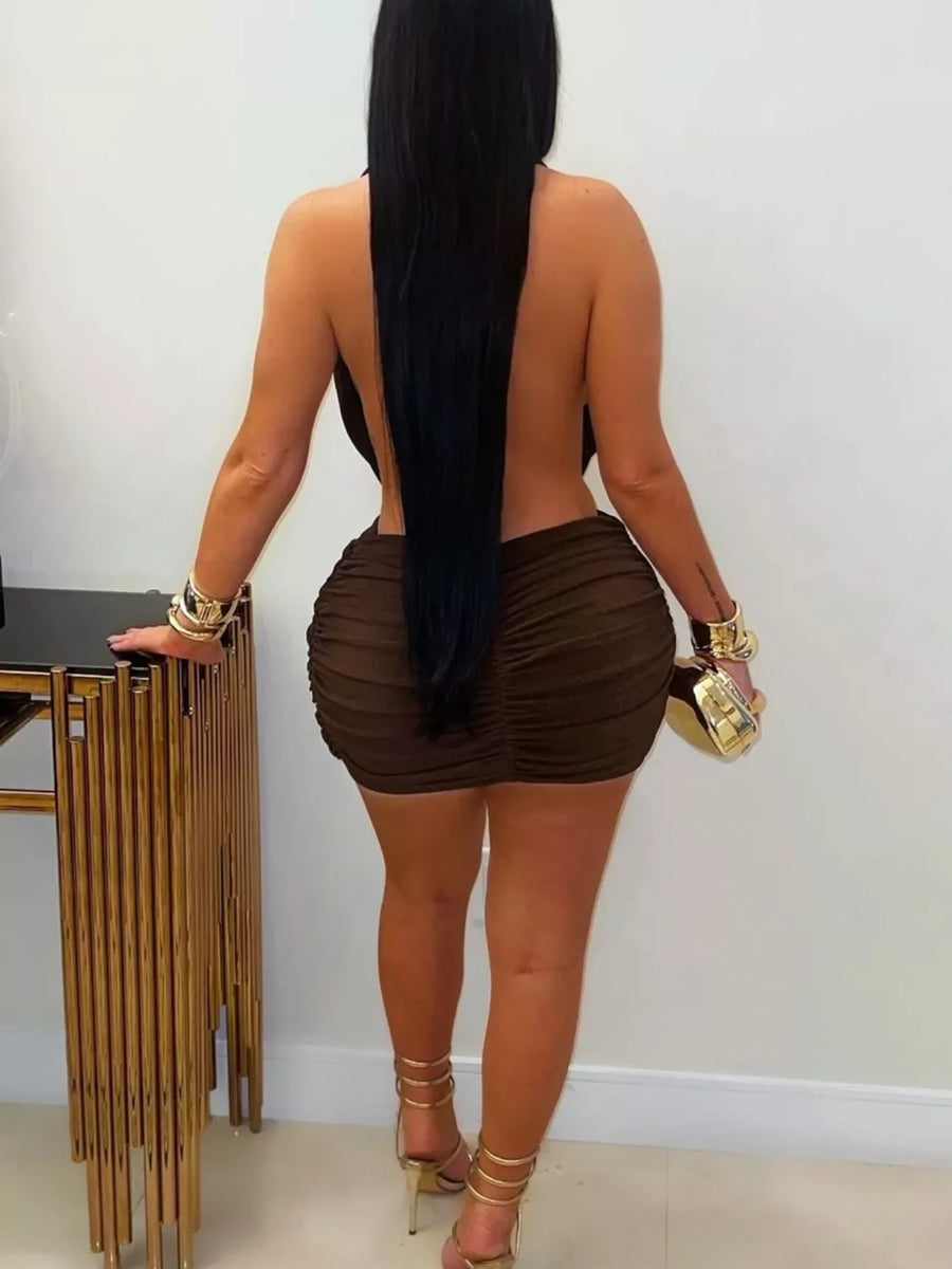 Orange fitted mini dress with halter
