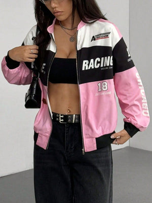 Wine Red bomber jacket with waist-length and zip-front
