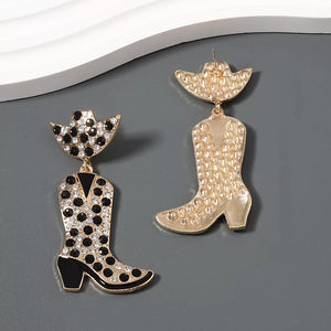 18k Gold-plated Rhinestone Cowboy Boot Earrings in royal blue
