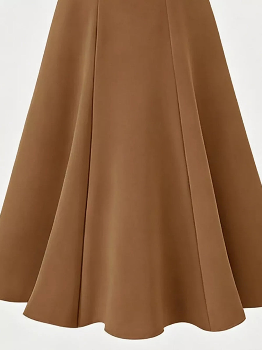 A-line Midi Skirt With Elastic Waistband, view 12
