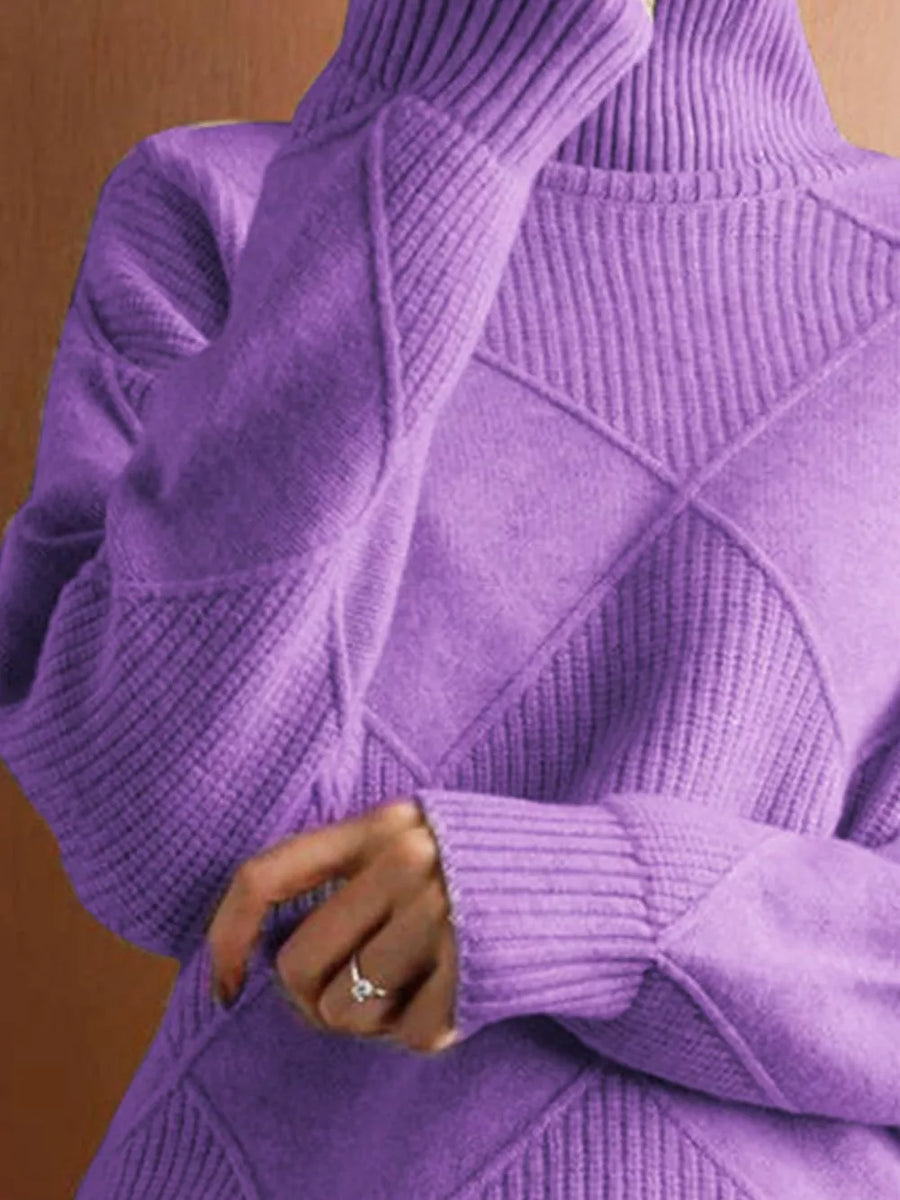Argyle Pattern Turtleneck Sweater in Lavender