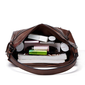 PU Leather Hobo Handbag in dark brown with zipper pockets