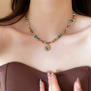 18K Gold-Plated, Natural stone, Titanium Steel, Beads Care instructions: Avoid w necklace in gold with straight silhouette