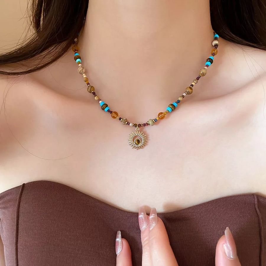 18K Gold-Plated, Natural stone, Titanium Steel, Beads Care instructions: Avoid w necklace in gold with straight silhouette