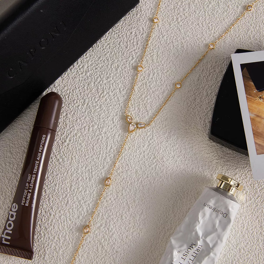 18K Gold-Plated,Stainless Steel,Zircon Care instructions: Avoid wearing during e necklace in Gold with delicate silhouette