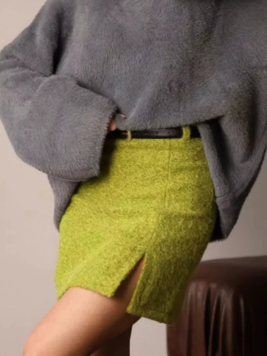 Yellow-Green mini skirt with mini and side-zip