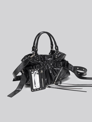 Patent Leather Ruched Crossbody Bag in Black