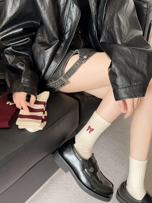 socks in Style A with ribbed knit and crew length