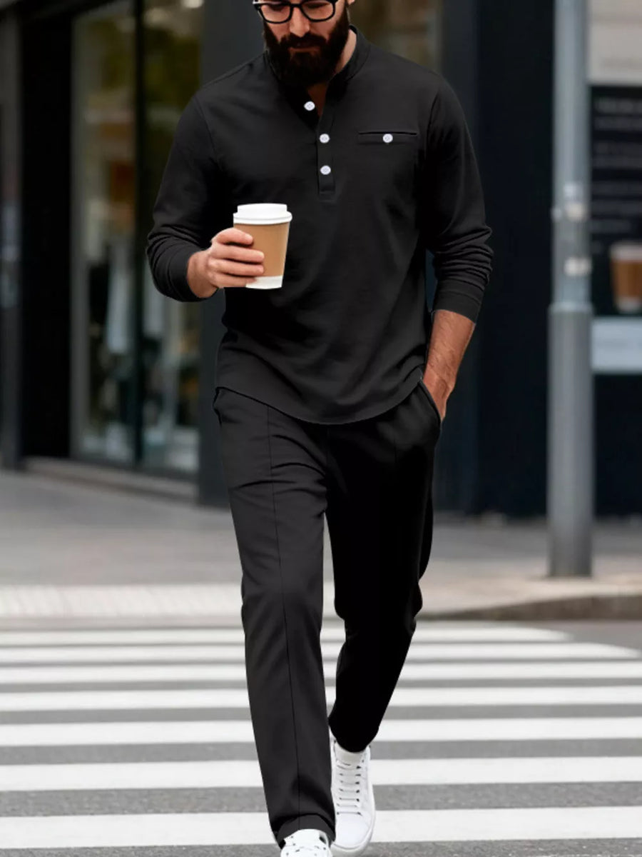 Black regular henley with henley