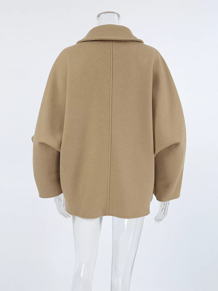 Button Up Long Sleeve Coat in camel with buttoned