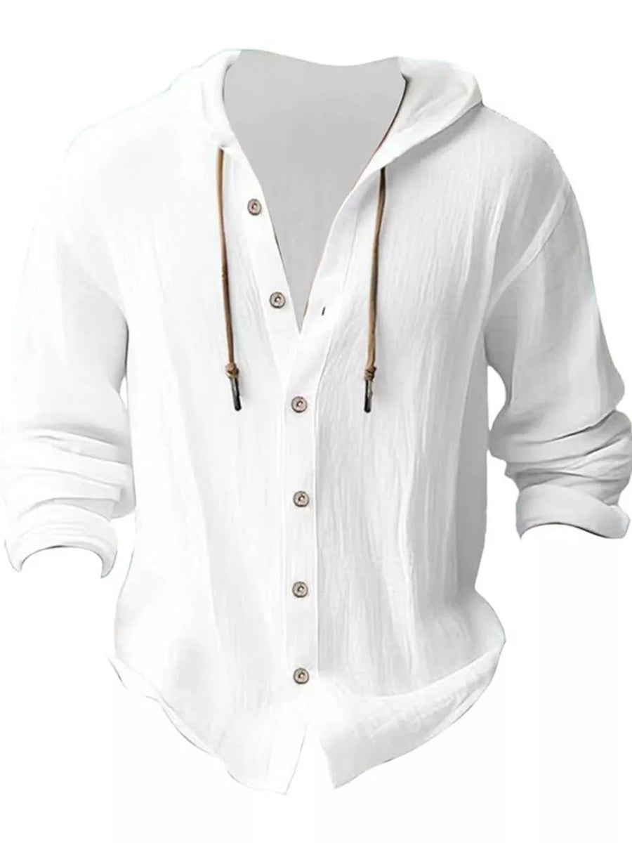 95% Linen, 5% Polyester Care instructions: Machine wash cold button-up shirt in Bright Red with relaxed silhouette