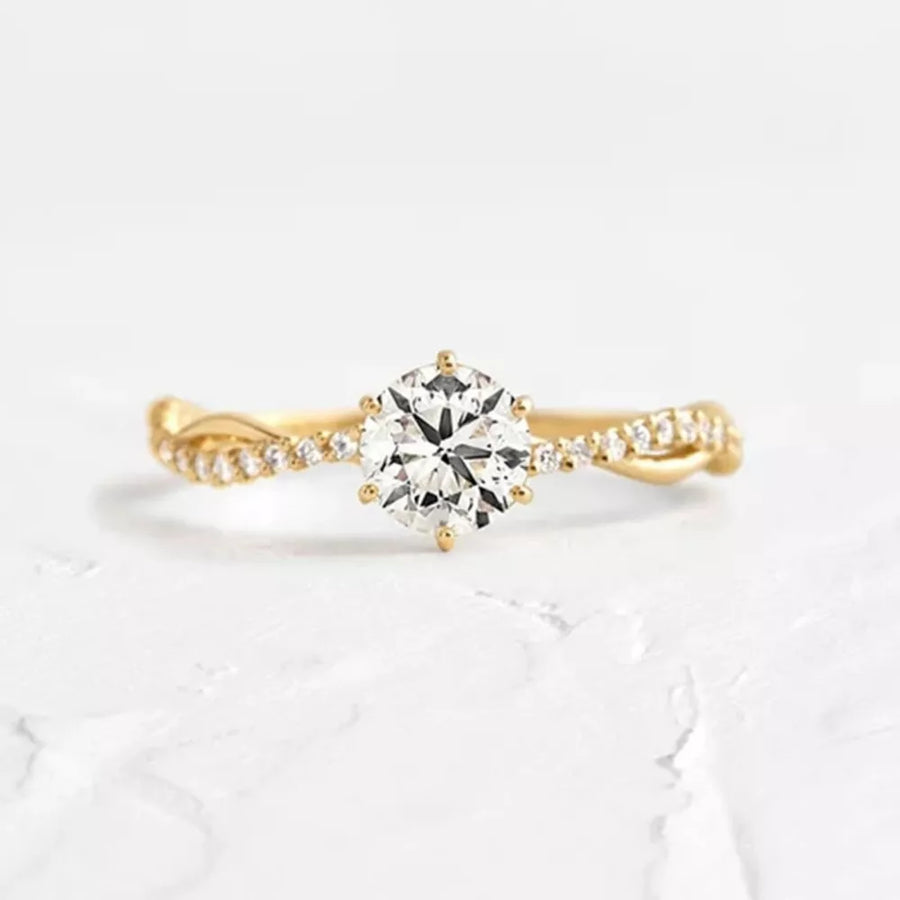 925 Sterling Silver 18k Gold-plated Zircon Ring in clear with 18K gold-plated