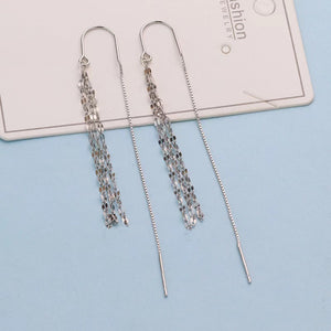 silver earrings with long and threader