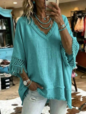100% polyester Care instructions: Machine wash cold blouse in Blue with loose silhouette