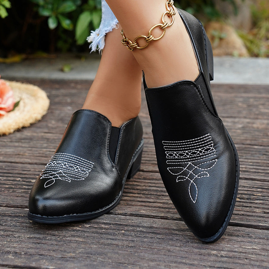black loafers with slip-on and embroidered