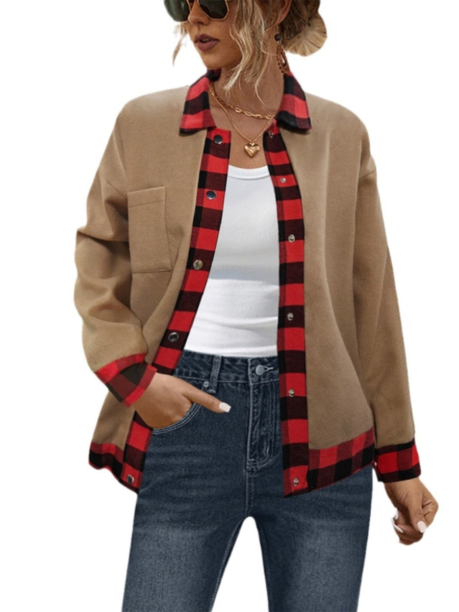 100% polyester Care instructions: Machine wash cold button-up shirt in Khaki with relaxed silhouette
