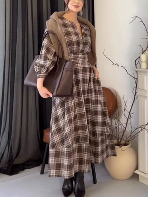 Plaid midi dress with midi and button-front