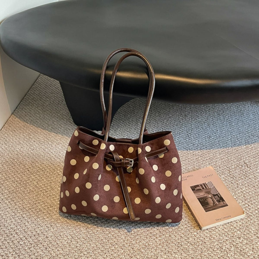 shoulder bag in White with polka dot and shoulder strap