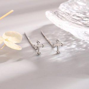 silver earrings with long and threader