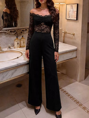 jumpsuit in Black with lace and off-shoulder