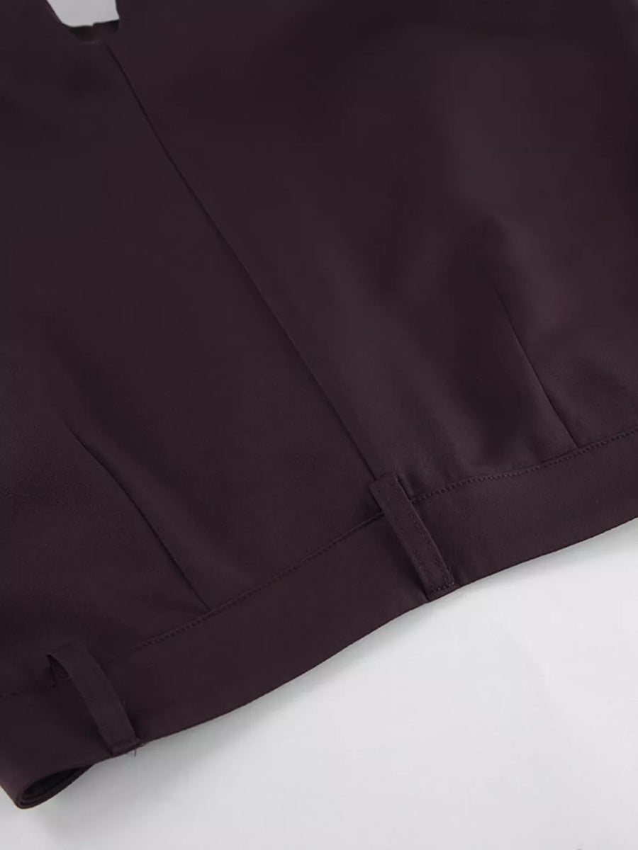One-button Blazer And Wide-leg Pants Set in Dark Brown, view 15