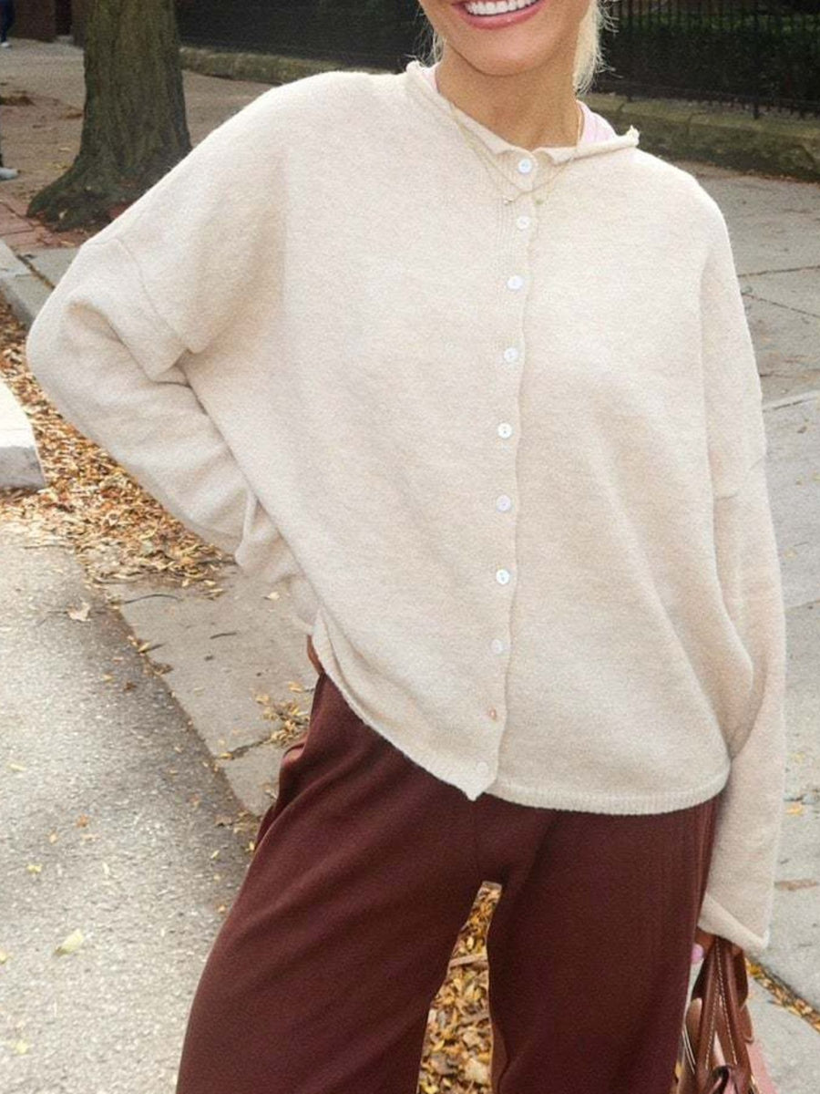 Blue cardigan with waist-length and button-front