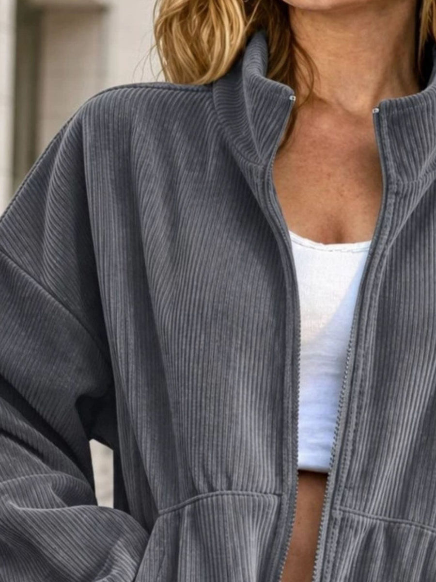 Royal Blue relaxed bomber jacket with collared