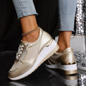 PU Leather, Rubber Imported Size & sneakers in Gold with regular silhouette