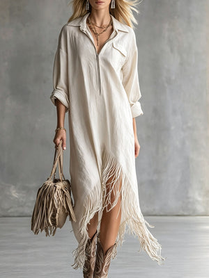 midi dress in ivory featuring pocketed and relaxed fit